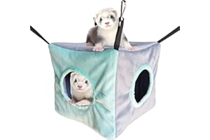 Vedem Small Animals Cube Hammock for Ferret, Rat, Chinchilla, Squirrel, Guinea Pig Cage Hanging Warm Hideout Bed (Mint)