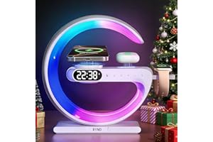 RYND 2026 Magnetic 5 in 1 Speaker Alarm Clock with Wireless Charger, Bedside Lamp with Adjustable Night Light, Gift for Family/Friends(White)