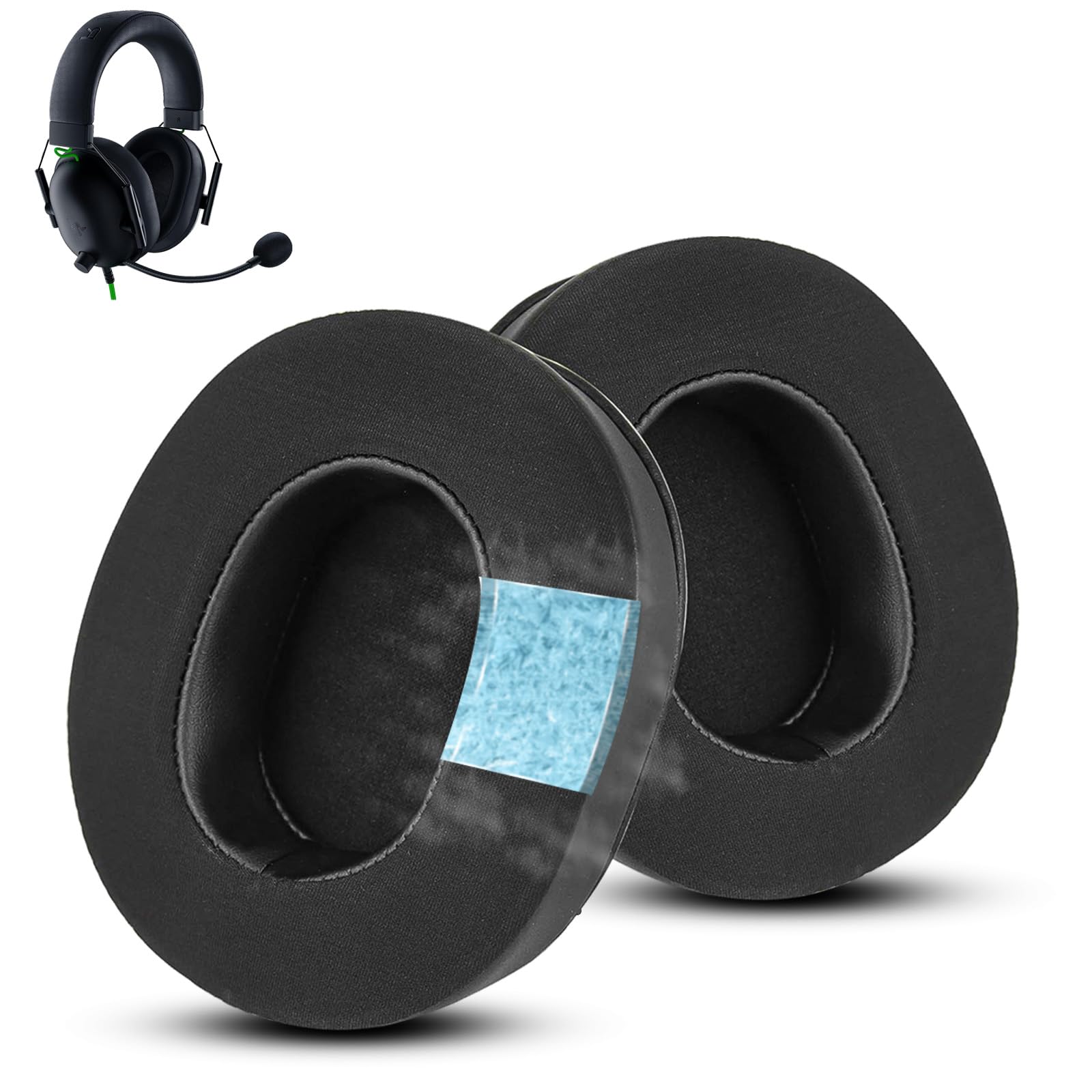 Wzsipod Cooling-Gel Ear Pads Cushions Replacement for Razer Blackshark V2 X, Protein Leather & Fabric Noise Isolation Foam, Black