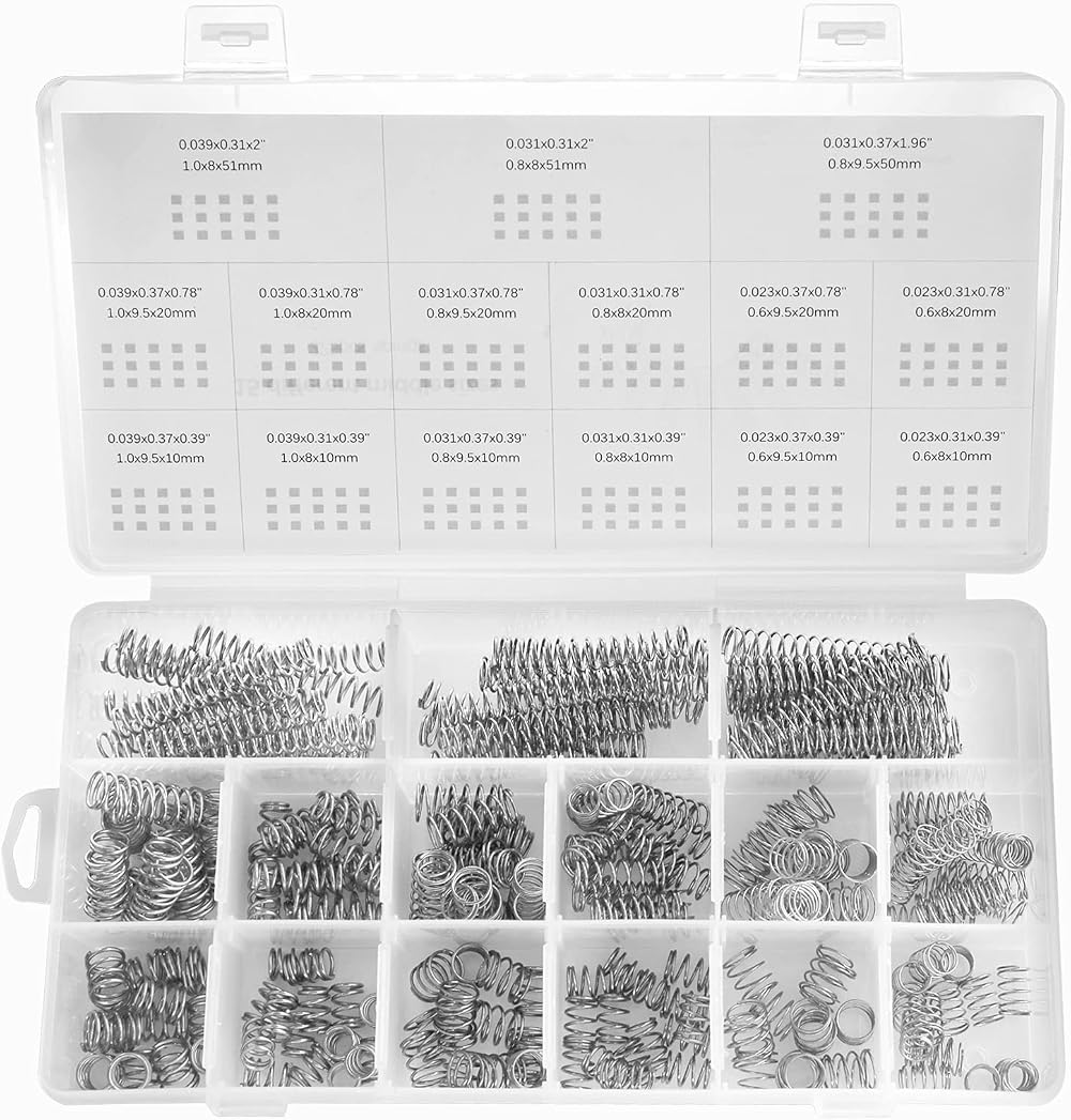 CREEYA 225Pcs Small Compression Spring Set 15 Sizes 0.6-1.0mm Wire 8-9.5mm OD