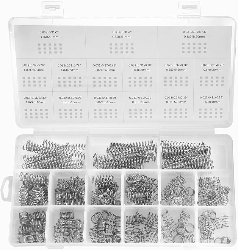 CREEYA 225Pcs Small Compression Spring Set 15 Sizes 0.6-1.0mm Wire 8-9.5mm OD