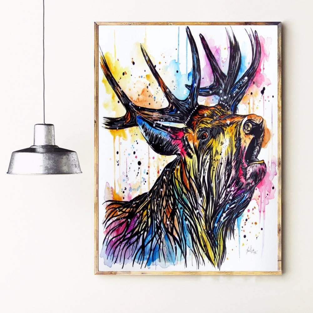 RQJOPE Color Ciervos Lienzo impresión de Arte Pintura de Acuarela
