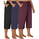 Neer 3 Pack Women's Plus Size Capris High Waisted Drawstring Wide Leg Cropped Sweatpants Lounge Yoga Pants with Pockets