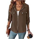 SOLY HUX Women's Zip Up Lightweight Jacket Collared Roll Up Long Sleeve Shirt Jacket Fall Casual Outerwear