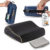 alkamto Travel & Camping Comfortable Memory Foam Pillow – Easy to Carry Portable Bag – Temperature Regulating Pillow Case (Black Contour + Extra Cover)