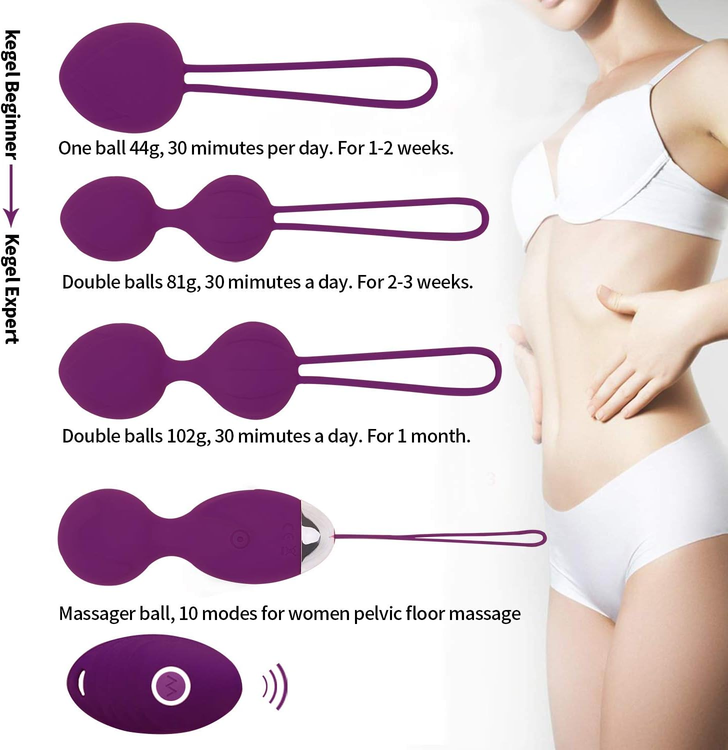 Kegel Balls for Women Tightening, Ben Wa Kegel Exercise Balls for Bladder Control & Pelvic Floor Strengthening Device, 5 in 1 Kegel Exercise Weights Training Set, 100% Advanced Silicone Purple: Health & Personal Care