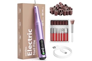 CCIGEDY Cordless Electric Nail Drill File Kit Professional Portable Electric Nail File Set Machine for Acrylic Gel Nails,Toenail Hand Feet Care,9 Speed with LED Display Ideal Gift for Men and Women-Purple