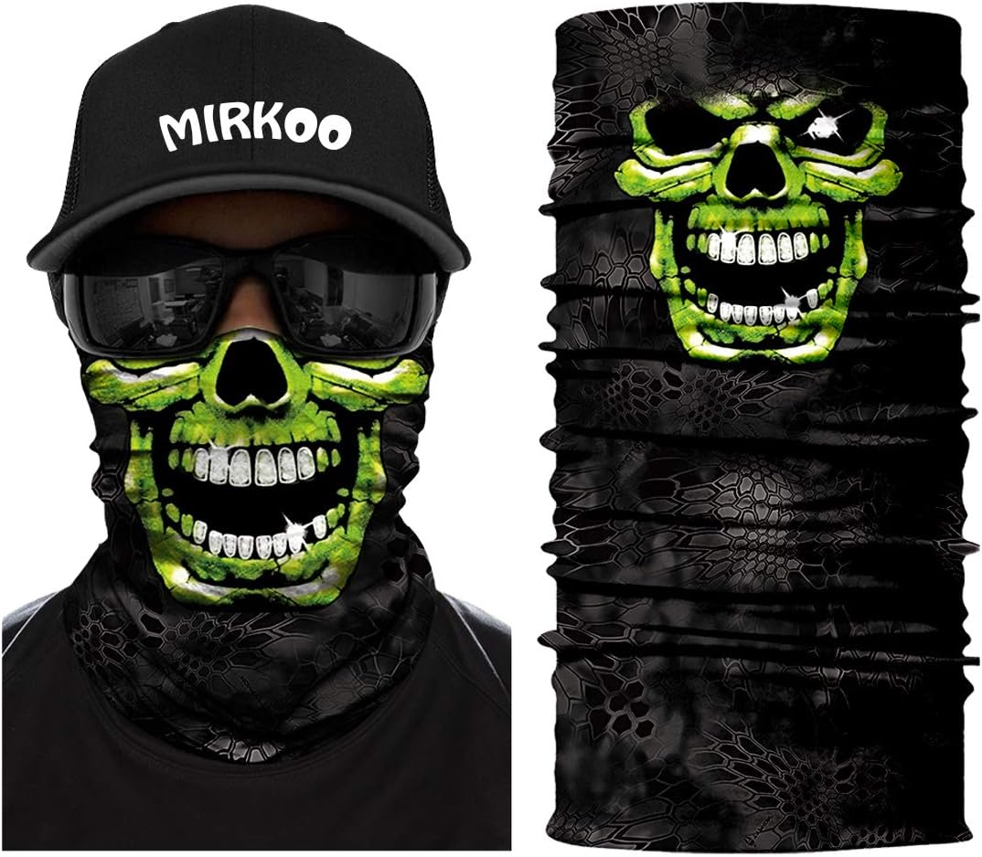 MIRKOO 3D Breathable Seamless Tube Face Mask, Dust-proof Windproof UV Protection Motorcycle Bicycle ATV Face Mask for Cycling Hiking Camping Climbing Fishing Hunting Motorcycling (Skull-080)