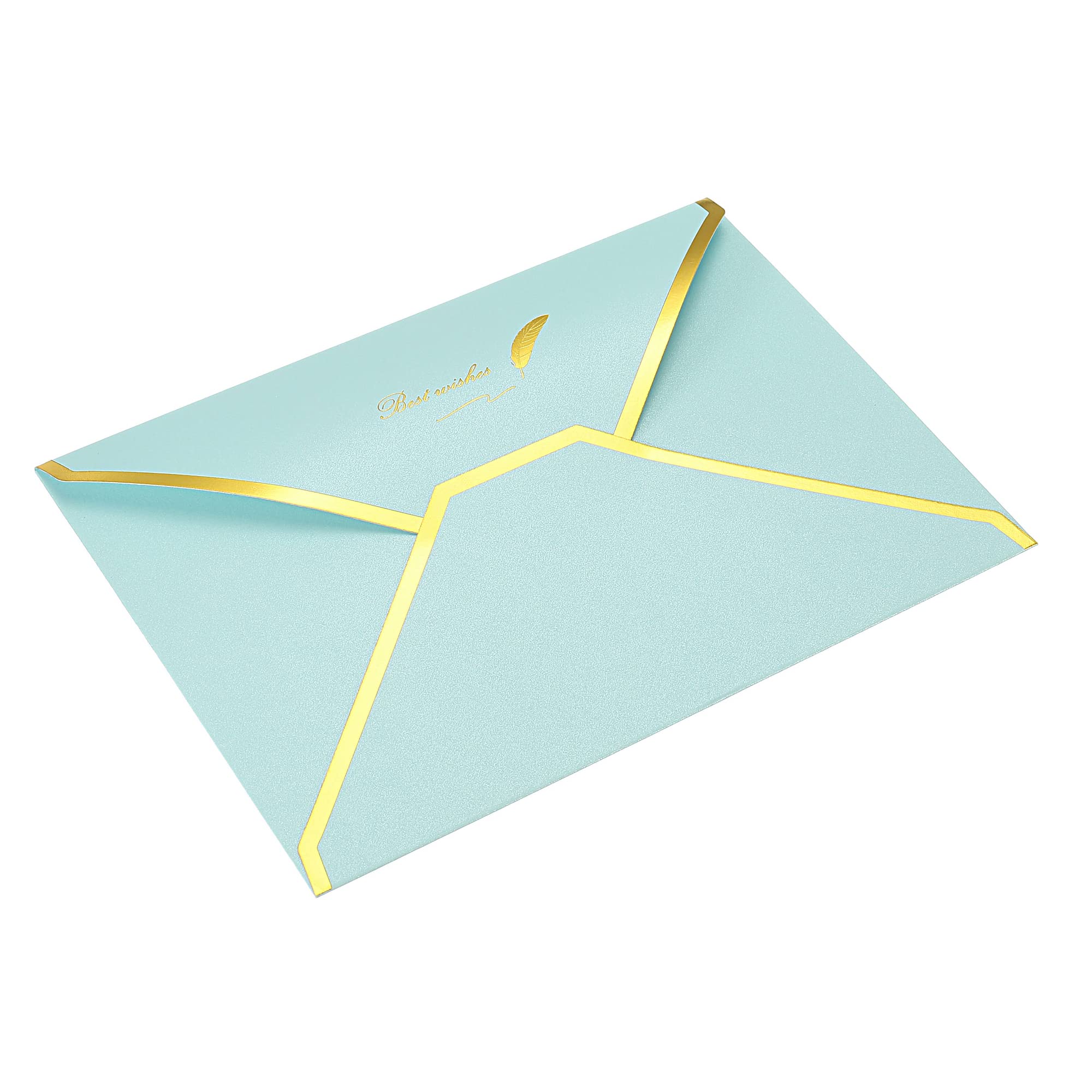 PATIKIL V Flap Envelopes, 20 Pack 7 x 5'' Luxury Style Gold Border Greeting Card Envelope for Invitations Weddings, Sky Blue