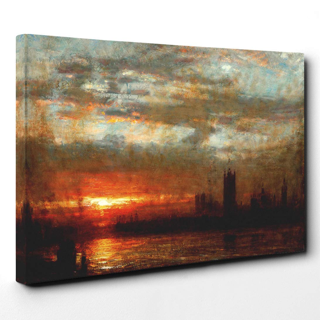Joseph Mallord William Turner Westminster Sunset Canvas Print | Gallery Wrapped 30mm Frame Wall Art | 20x14 inches | Ready to Hang | Modern Landscape Picture | Living Room Bedroom Lounge Office