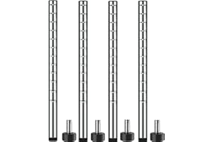 FolksField 14" Chrome Wire Shelving Post – NSF Listed – Compatible with Screw-in Casters – Adjustable Feet – Steel Construction – for Dry Storage – Pack of 4 (4, 14 inches Long)