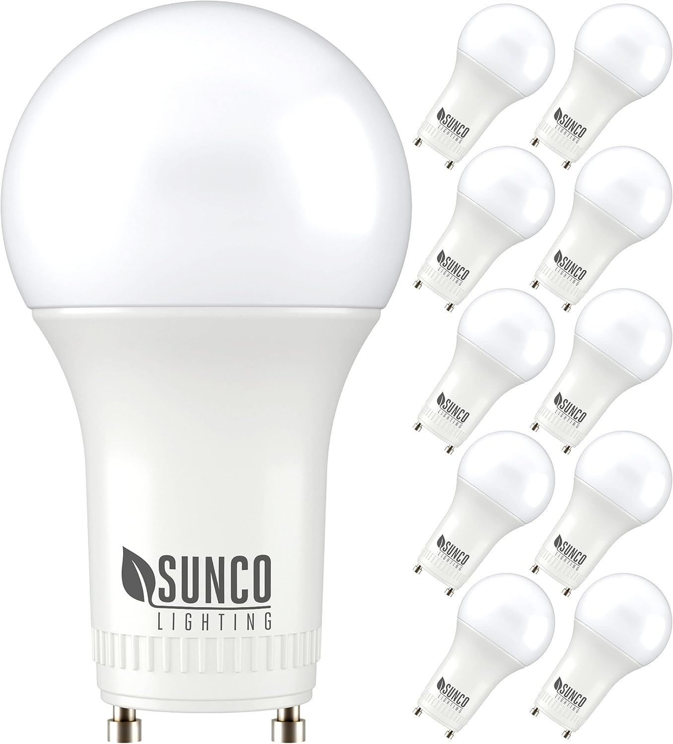 Sunco Lighting 10 Pack A19 LED Bulb, 9W=60W CFL Replacement, 6000K Daylight Deluxe, 800 LM, Dimmable, Twist and Lock GU24 Pin Base, Indoor Light - UL