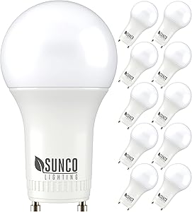 Sunco Lighting 10 Pack A19 LED Bulb, 9W=60W CFL Replacement, 6000K Daylight Deluxe, 800 LM, Dimmable, Twist and Lock GU24 Pin Base, Indoor Light - UL