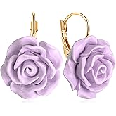 JIMARIN Handmade Bohemian Aesthetic Dainty Acrylic Flower Petal Leverback Earrings Sparkly 14K Gold Floral Dangle Drop Earrings for Women