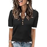 LOMON Women Short Sleeve Sweater 2026 Spring Summer Trendy Tops V Neck Dressy Casual Work Pullover Sweaters