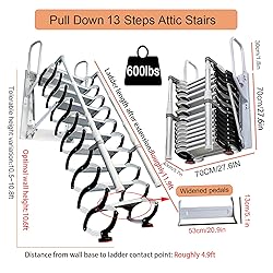 13 Steps Wall-Mounted Folding Stairs, Extra Wider