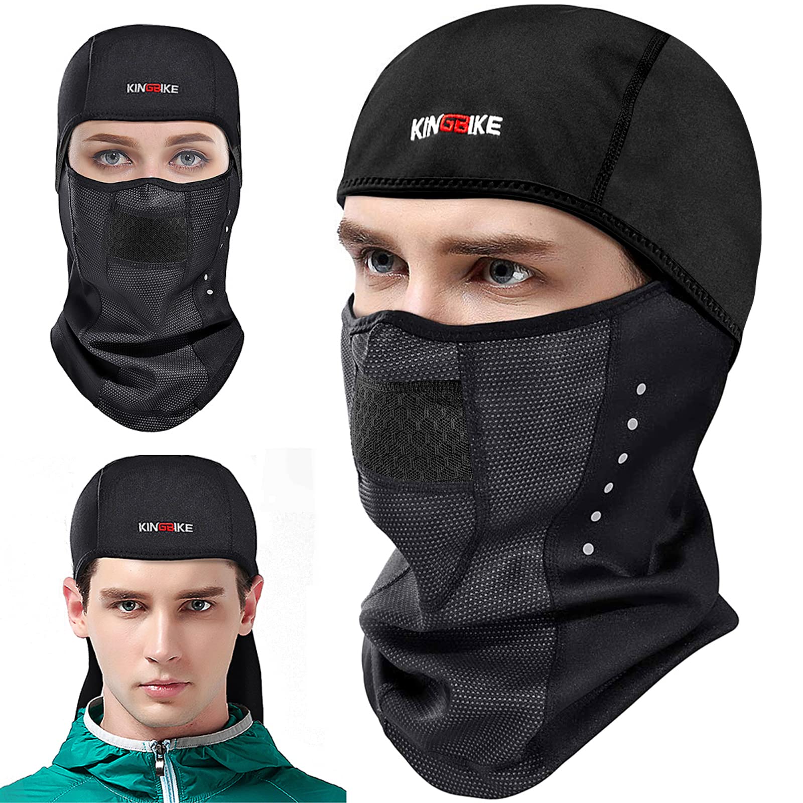 KINGBIKE Sturmhaube Sturmmaske Balaclava Skimaske Warme Gesichtsmaske für Kaltes Wetter Winter Skifahren Snowboarden Motorradfahren Eisfischen Herren Damen Schwarz(Winddicht)