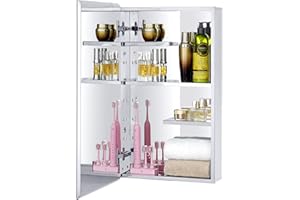 Fundin Bathroom Wall Cabinet with Half Cut Shelves,14.8 x 25.6 Stainless Steel Storage Cabinet, Bathroom/Living Room Medicine Cabinet