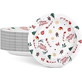 Joyeux Christmas Paper Plates 50 Count, Disposable Holiday Heavy Duty Plates Bulk Pack for Parties, Dinner, Desserts & Festive Gatherings, 8.5 Inch