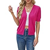 Yekaty Short Sleeve Cardigans for Women Lightweight Summer Sweaters Cropped V Neck Button Bolero Sweater