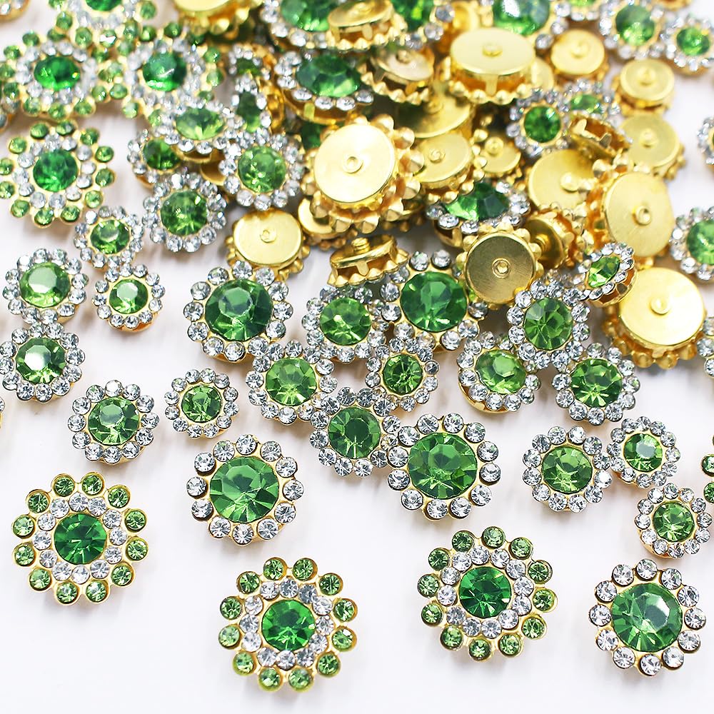 Photo 1 of 100pcs Sew on Rhinestones Crystal Gems Sunflower with Gold Claw Mixed 8mm 10mm 12mm 14mm for Sewing Dress, Clothes, Shoes, Wedding Decoration (06 Light Green)