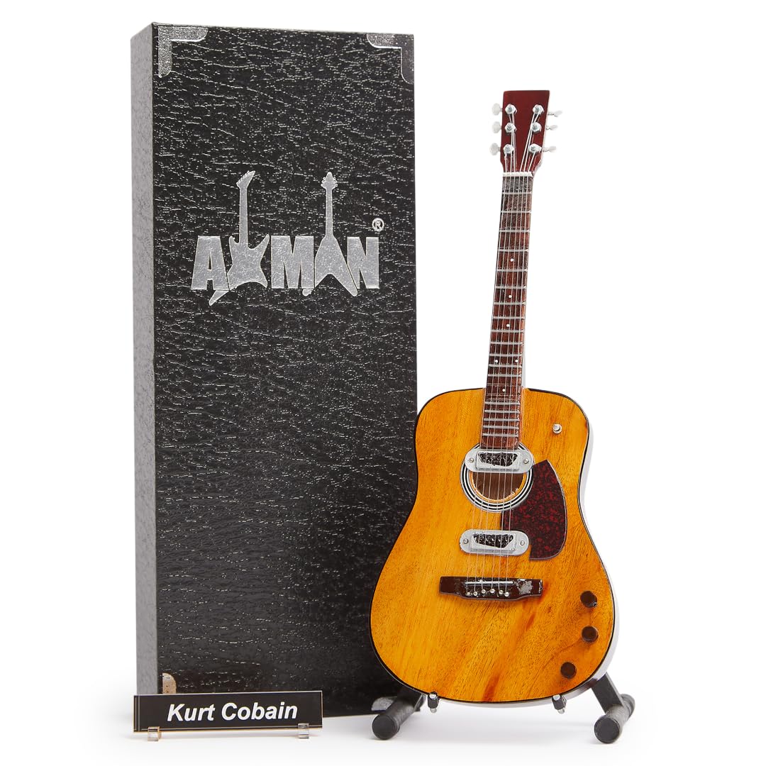 Kurt Cobain Acoustic - Miniature Guitar Replica - Music Gifts - Handmade Ornamental 1/4 Scale - Includes a Display Box, Name Tag and Miniature Guitar Stand