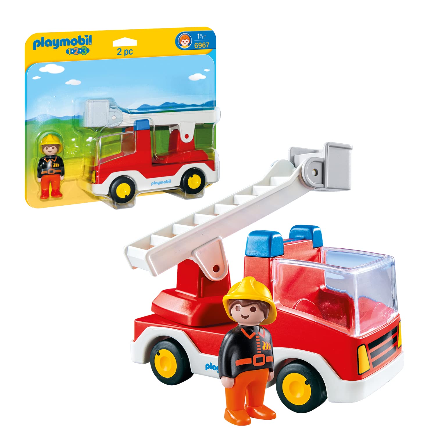 PLAYMOBIL 6967 1.2.3 Fireman with Ladder Unit Fire Truck, educational toy, fun imaginative role-play, playset suitable for children ages 1.5+ years