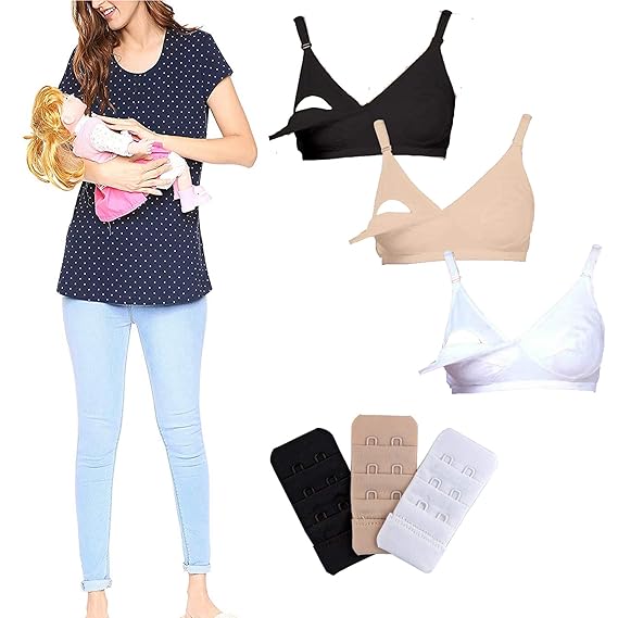 Combo of Feeding/Maternity/Nursing Top-Navy,Feeding Bra-Pack of 3/Tricolour and Bra Extender-Pack of 3