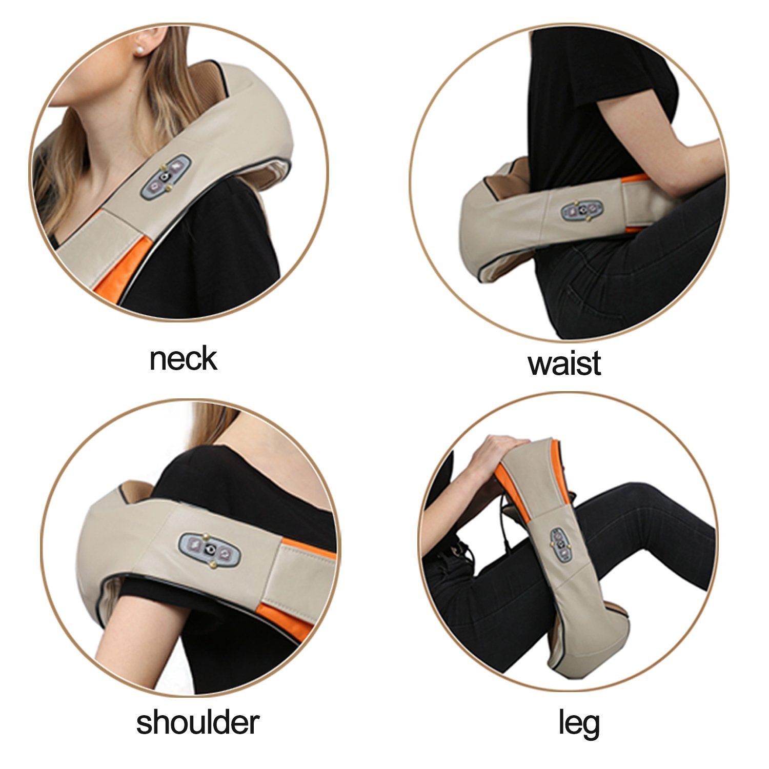 Shiatsu Neck Back Shoulder Massager with Heat,Deep Kneading Heating Massager Rollers,Car & Home Double Use[Auto Turn Off/Bi-Direction Control](Beige)