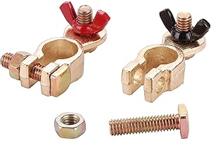 Rantecks 1 Pair Car Battery Terminals Connectors 12V/24V Solid Brass Car Battery Clamps Set with Color Coded Wing Nuts for Mo