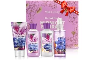Vital Luxury Midnight Embrace Bath & Body Kit, 3 Fl Oz, Ideal Skincare Gift Home Spa Set, Includes Body Lotion, Shower Gel, Body Cream, and Fragrance Mist, Halloween, Christmas Gifts for Her and Him