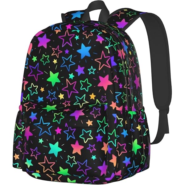 Bright Neon Stars Backpack Neon Stars Backpack, Full-sized Backpack W/water Bottle  main image 4