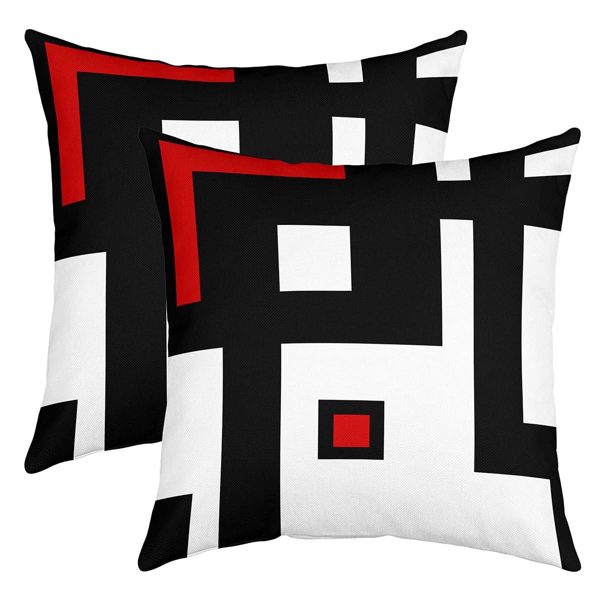 Loussiesd Set of 2 Strip Lines Throw Pillow Covers Geometric Square Red White Black Cushion Case for Home Living Room Decor Reversible Abstract Art Decorative Throw Cushion Case 20x20 Inch