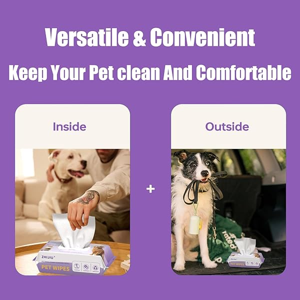 ZHIJIU PET WIPES FOR DOGS, DOG WIPES FOR PAWS AND BUTT, GROOMING WIPES FOR DOGS & CATS, UNSCENTED PET WET WIPES, HYPOALLERGENIC WIPES FOR DOGS FACE AND BODY, CAT WIPES-100 COUNT