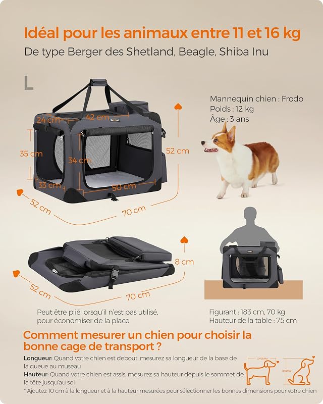 Sac Transport Chat Chien, Caisse Pliable, 70 x 52 x 52 cm