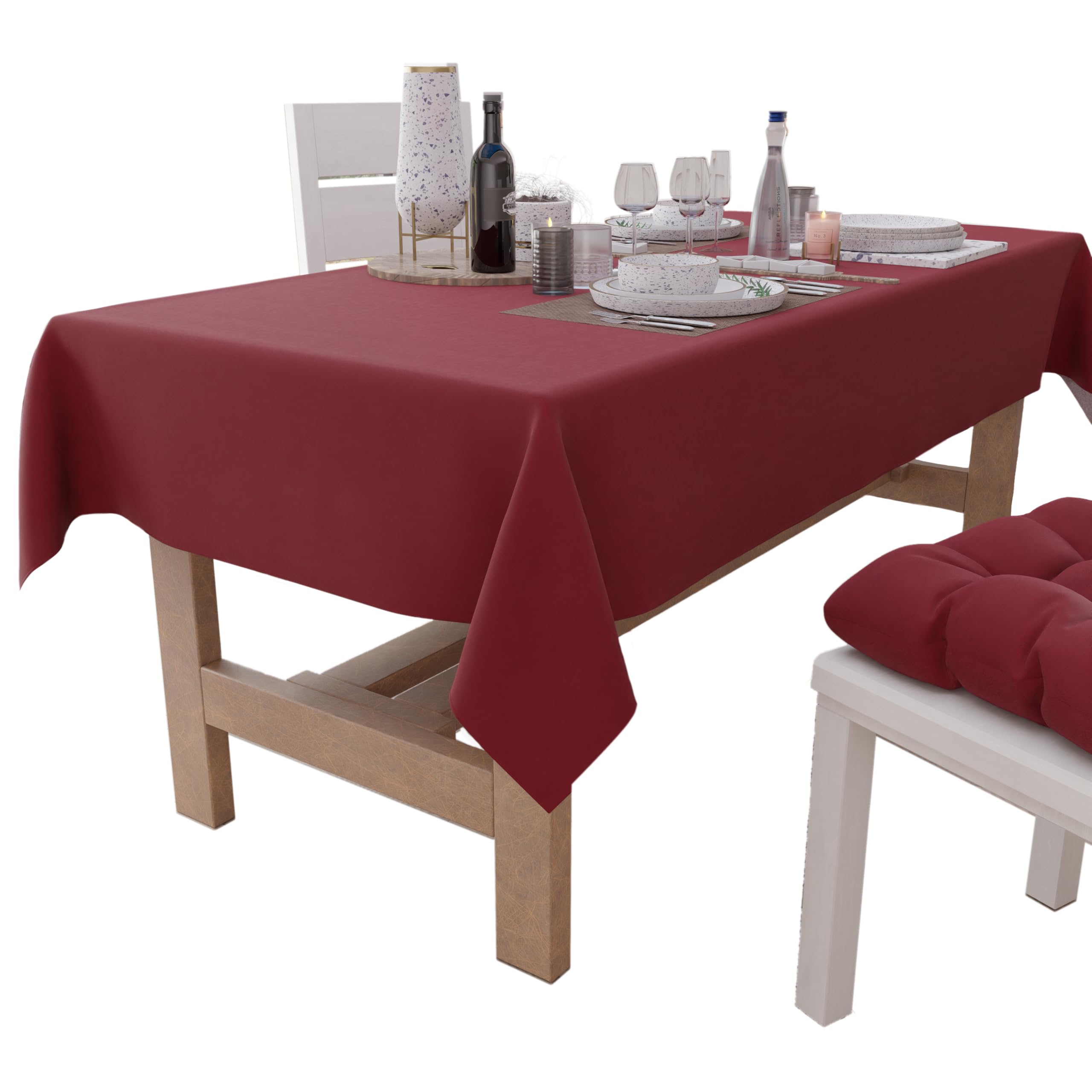 PETTI Artigiani Italiani - Table Cloth, Table Cloth, Cotton Kitchen Tablecloth Plain Design Bordeaux X12 Seats (140 x 240 cm) 100% Made in Italy