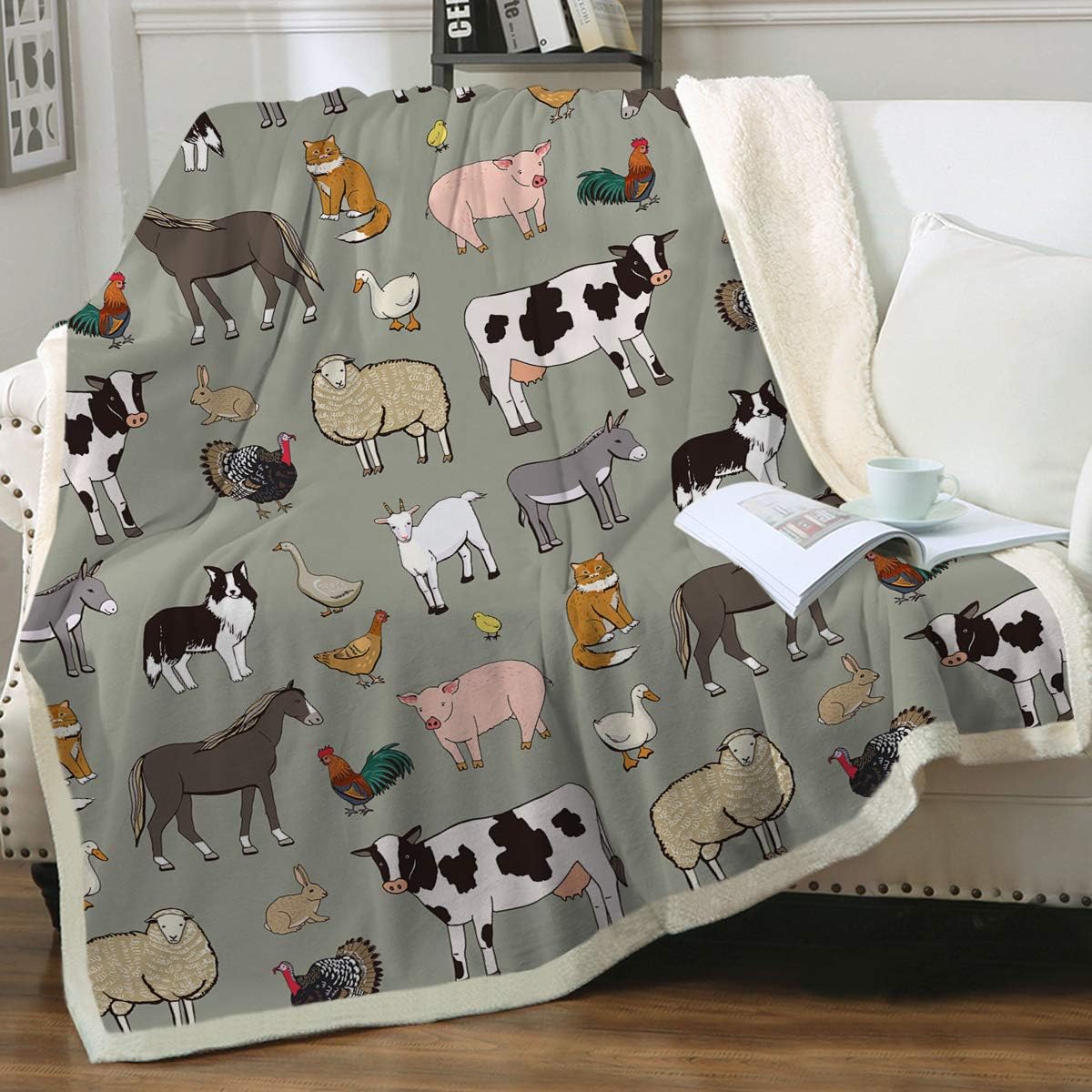 Sleepwish Sherpa Fleece Blanket Cartoon Cow Pattern Throws Cute Farm Animals Blanket
