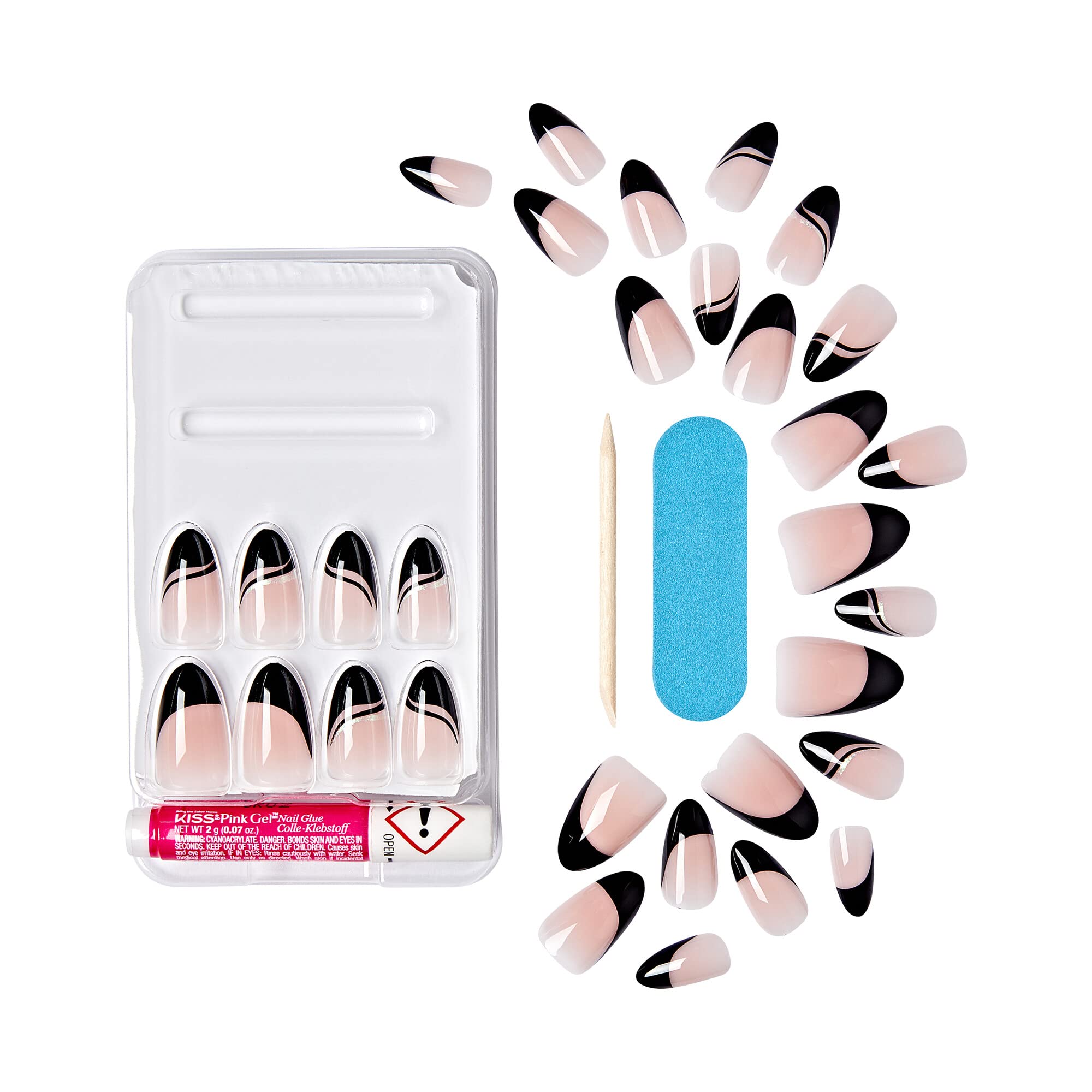 KISS Voguish Fantasy Fake Nails – Magnifique, Fashion Acrylic Nails, Medium, Almond Shaped, Glossy, Dark Black, Ready To Wear, No Damage/No Dry Time, Waterproof, Smudge Proof | 28 Count - Image 9