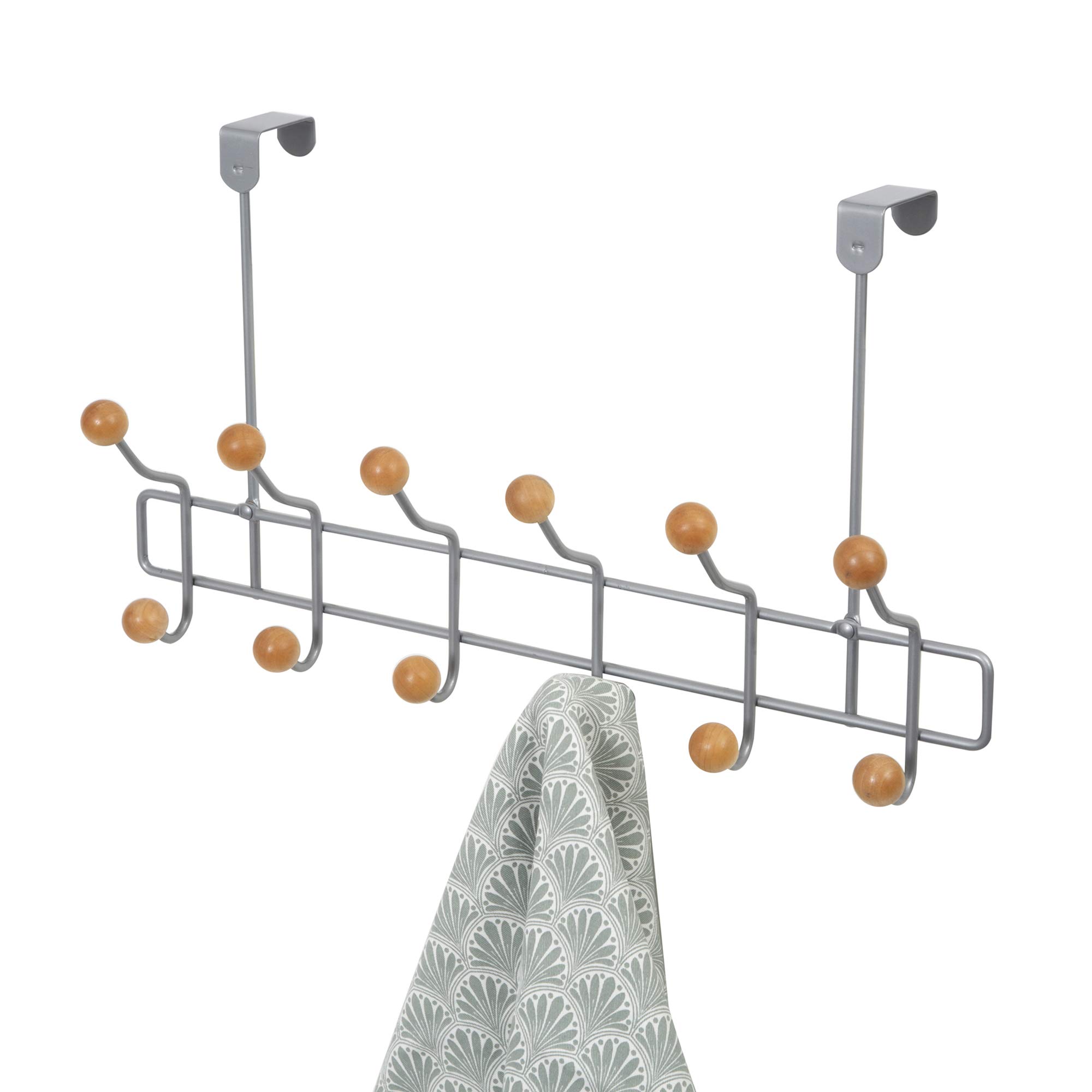 Compactor Billy Peg Rack XL | Over Door Hooks, 12 Hooks | Grey Epoxy Laquered Steel + Wooden Balls | No Drilling Required
