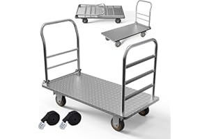 FAUENPEEY Platform Truck Cart with Detachable Baffle Guardrail,Heavy Duty 48x24 Inch Flatbed Cart with 2000 LBS Weight Capacity and 6In Swivel Caster Transporting Heavy Loads and Barrel with Ease & Efficiency