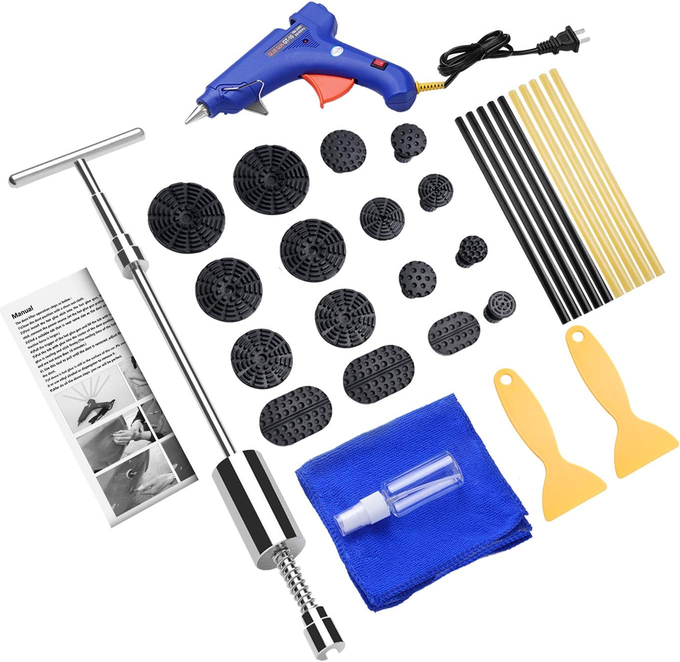 BETIMESYU 32PCS Dent Remover Repair Tools Kits Dent Puller Paintless Slide Hammer with Glue Gun Sticks for Vehicle Car Auto Body Damage Remover
