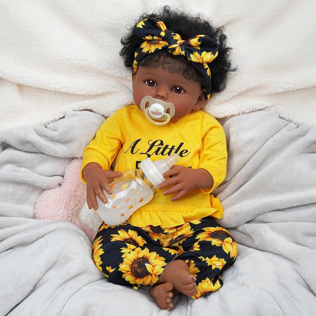 BABESIDE 3 Pcs Reborn Baby Doll Clothes Set for 17-22 Inch Babydolls, Sunflower Baby Dolls Clothes with Headband for Realistic Baby Doll Accessories