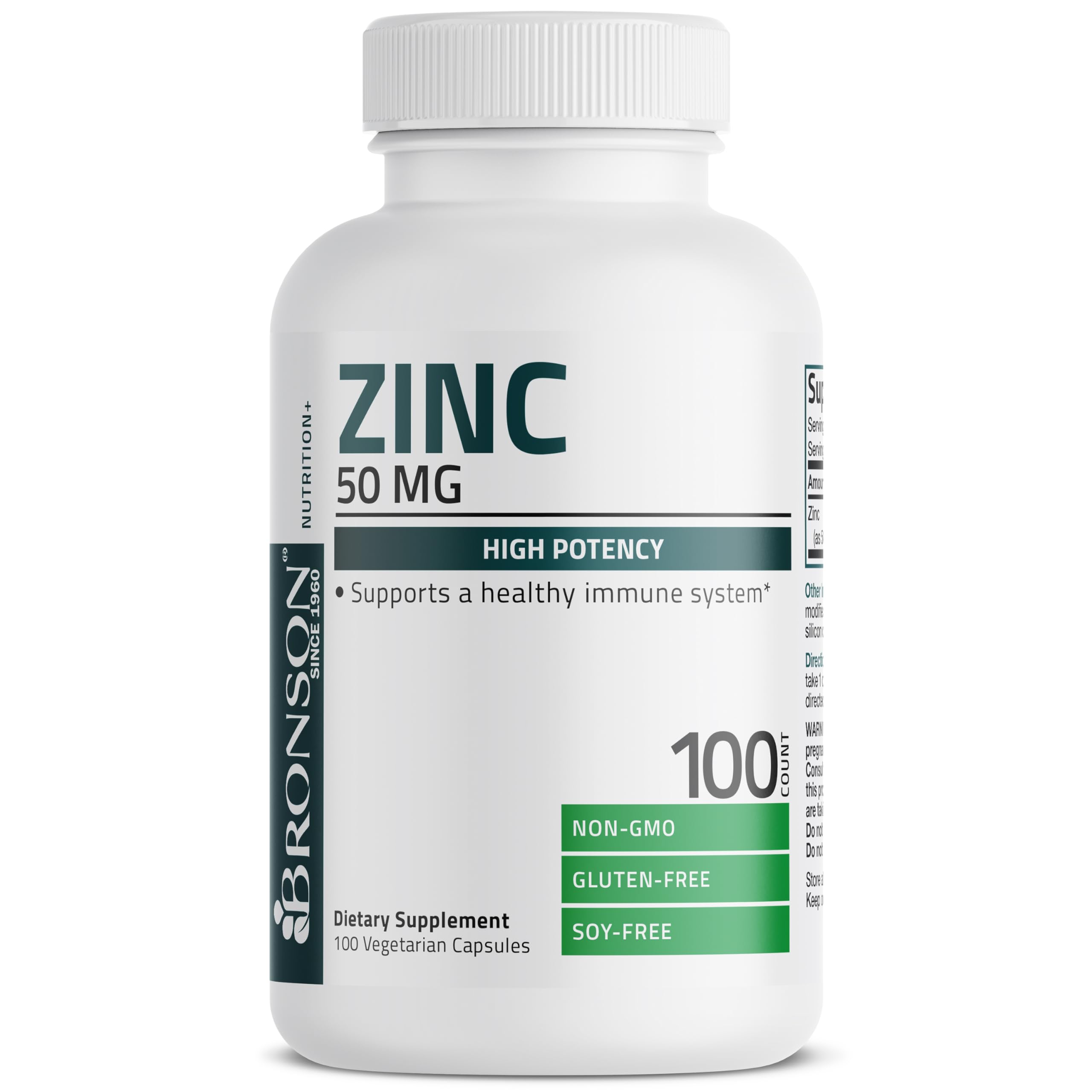 Bronson Zinc 50mg Complex High Potency Immune Support Supplement & Antioxidant and Skin Health - Non GMO, 100 Vegetarian Capsules