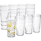 US Acrylic Cafe Plastic Reusable Tumblers (Set of 16) 20-ounce Water Cups in Clear | Value Set of Restaurant Style Drinking Glasses, Stackable, BPA-free, Made in the USA | Top-rack Dishwasher Safe
