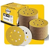 100PCS 5 Inch 80 Grit 125mm 8 Hole Sanding Discs Sandpaper - Premium Gold Round Hook and Loop for Random Orbital Sander - Ideal for Wood, Metal, Automotive