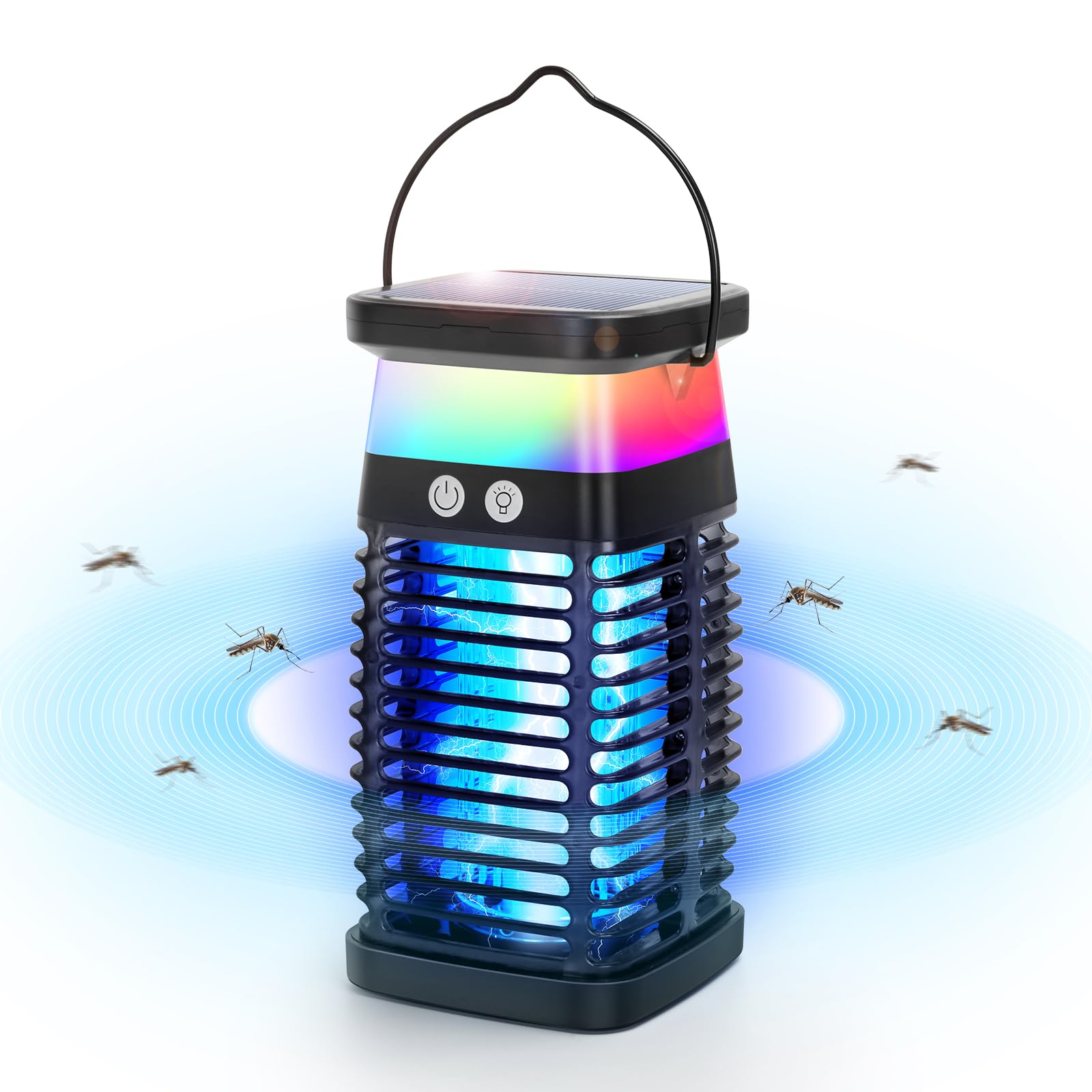 Photo 1 of Portable Fly Trap for Indoor & Outdoor, Handheld Outdoor Bug Zapper - 4200V High-Voltage Electric Mosquito Killer with UV Light, IP68 Waterproof, USB-C & Solar Charging, 4000mAh Battery