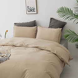 Luxlovery Beige Pom Pom Comforter Set King Ball Pom