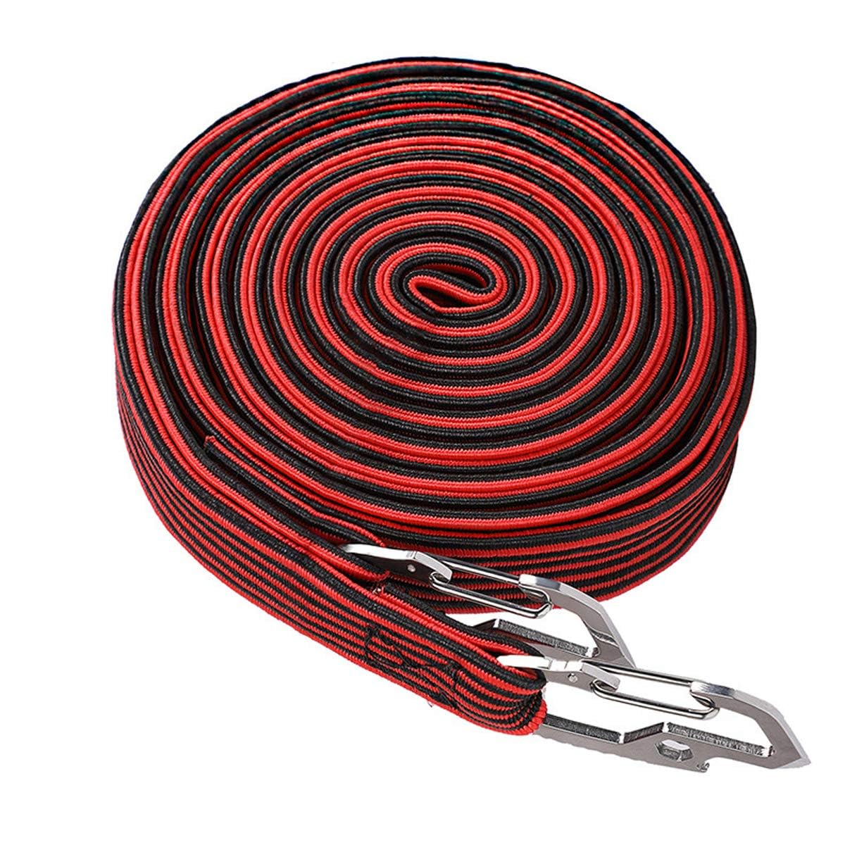 4 Meter Multifunction Long Bungee Cords Hooks, Highly Stretchy Clips Bike Motorbike Luggage Cord Rope, Great for Hand Carts, Cargo, Camping Red