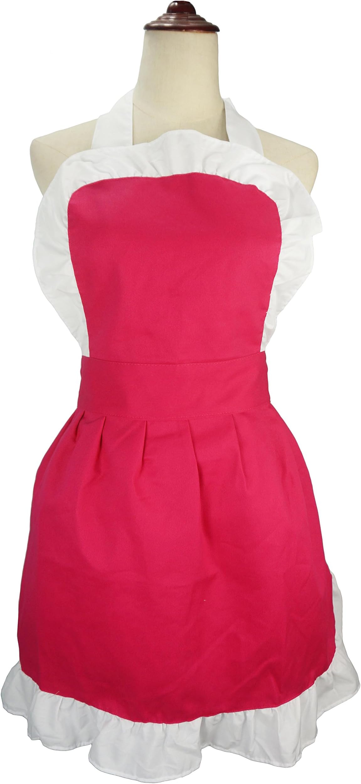 LilMents Women's Ruffle Outline Retro Apron Kitchen Cake Baking Cooking Cleaning Maid Costume (Dark Pink)