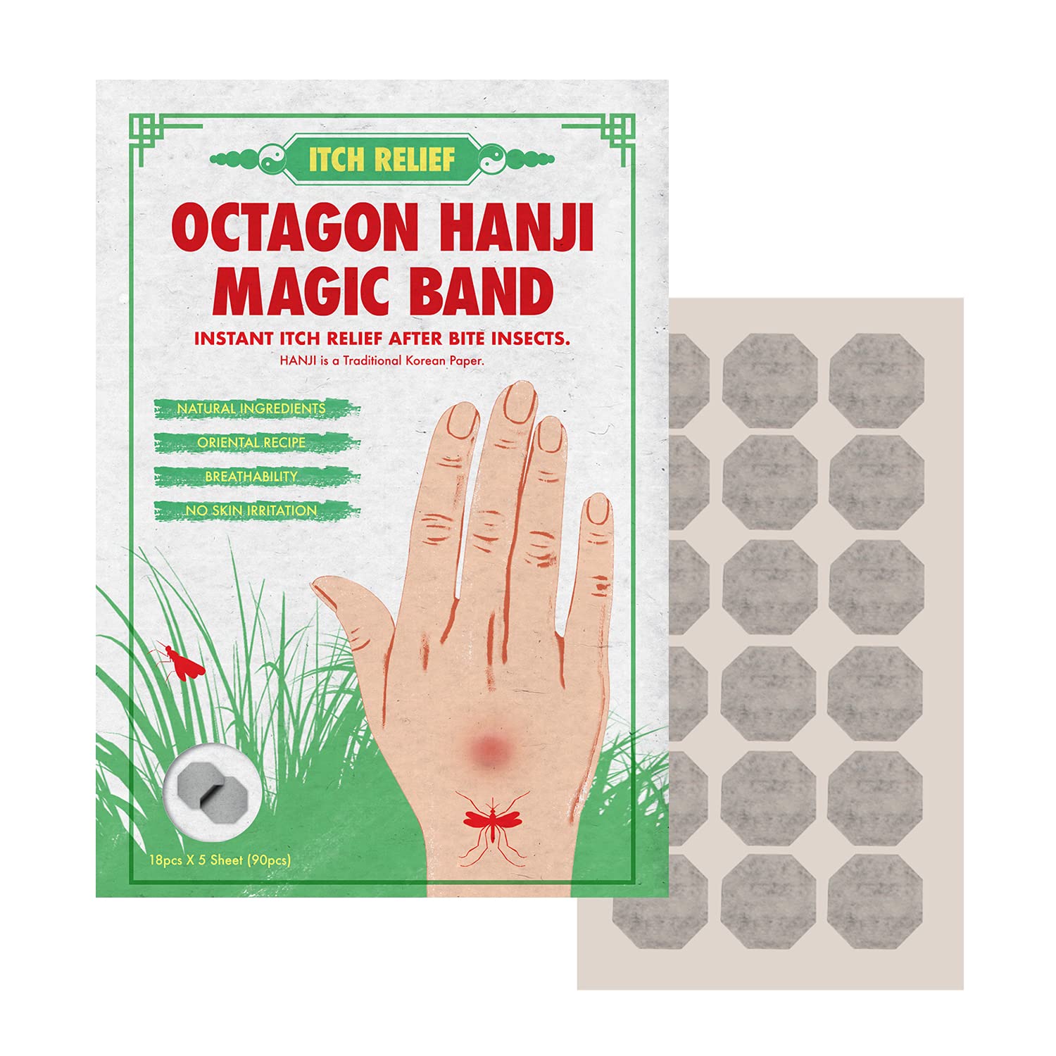 After bite Insect, Mosquito, Bug - Itch Relief Treatment Remedy Soothing - Octagon Korean Traditional Paper HANJI Bands 270Ea